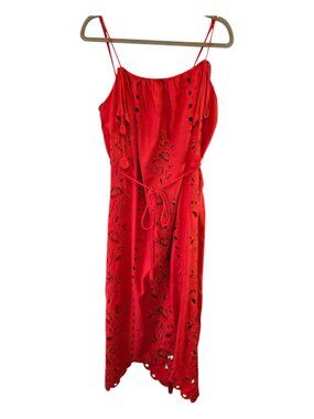 FARM RIO RED FLOWERS RICHELIEU LINEN BLEND MAXI DRESS SIZE LARGE LIKE NEW LINED